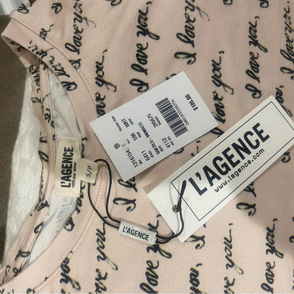 L'AGENCE Blush Top with Navy Script